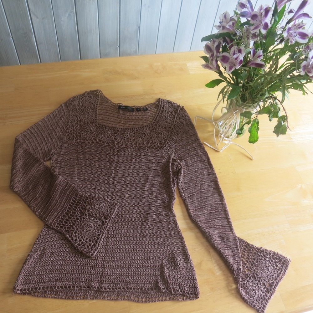 BCBG MaxAzria Gold-Brown Crochet Top